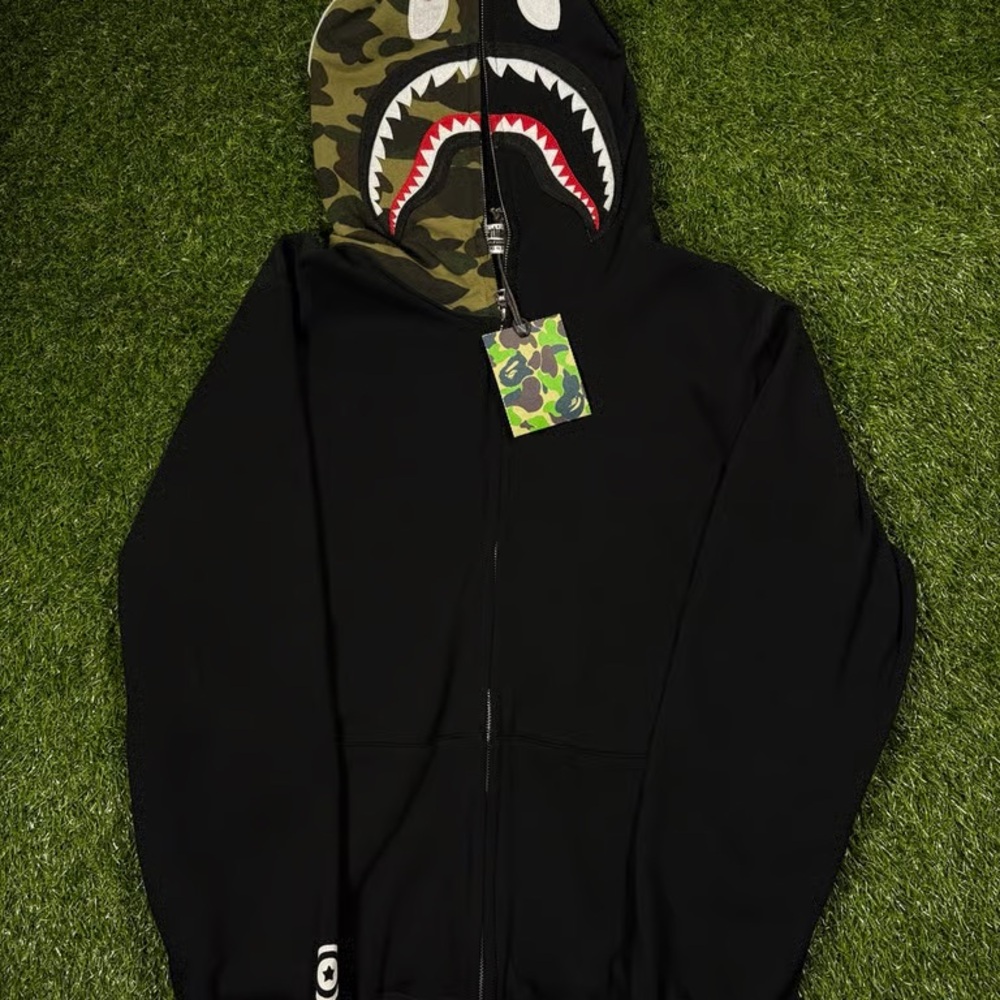 Bape Black Hoodie with Camo Shark Design